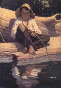 Worth Brehm Forntispiece illustration for The Adventures of Huckleberry Finn by mark Twain oil